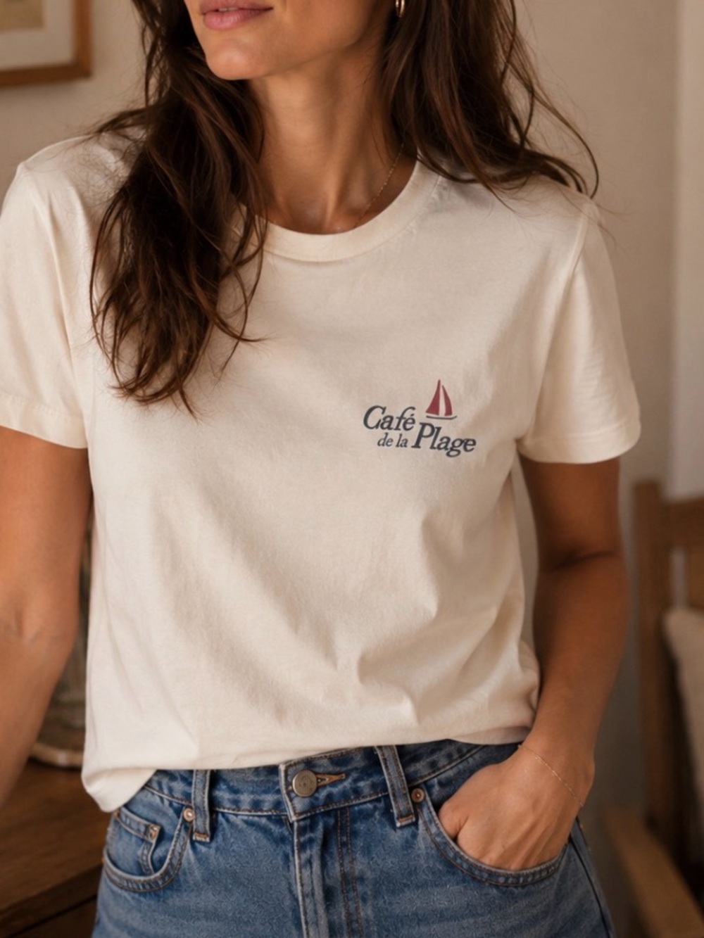 Sézane Octobre Editions cafe de la place t-shirt, ecru, XS, NWT